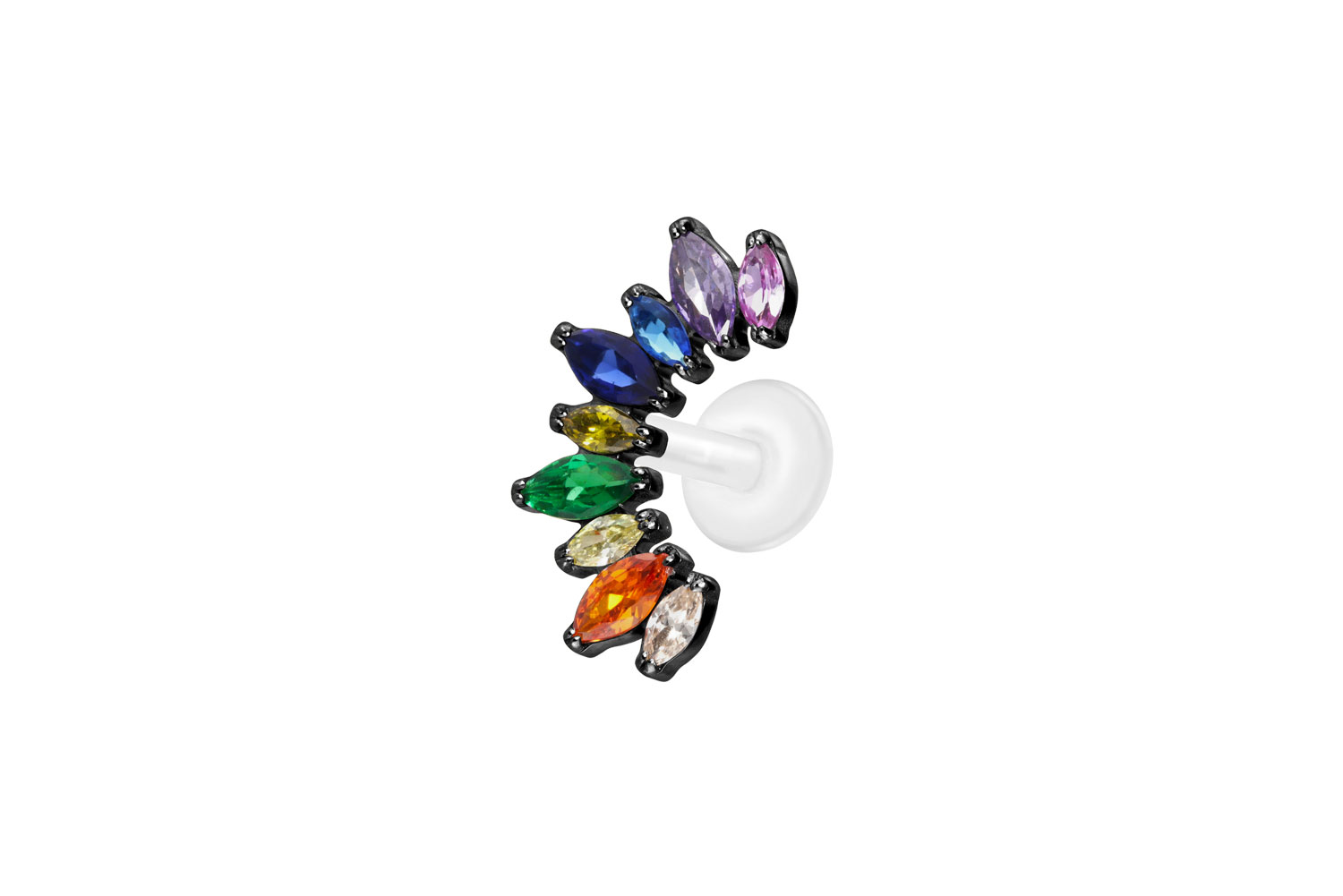PTFE Labret Piercing mit Innengewinde + Titan-Aufsatz BUNTER KRISTALLBOGEN